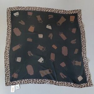 VTG‎ Talbots 100% Silk Scarf Square Black Tan Couture Quite Luxury Leopard Sheer